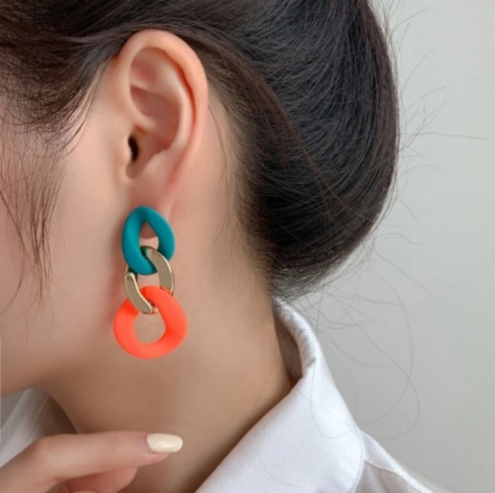 Color Block Chain Drop Earrings - Picture 2 of 4